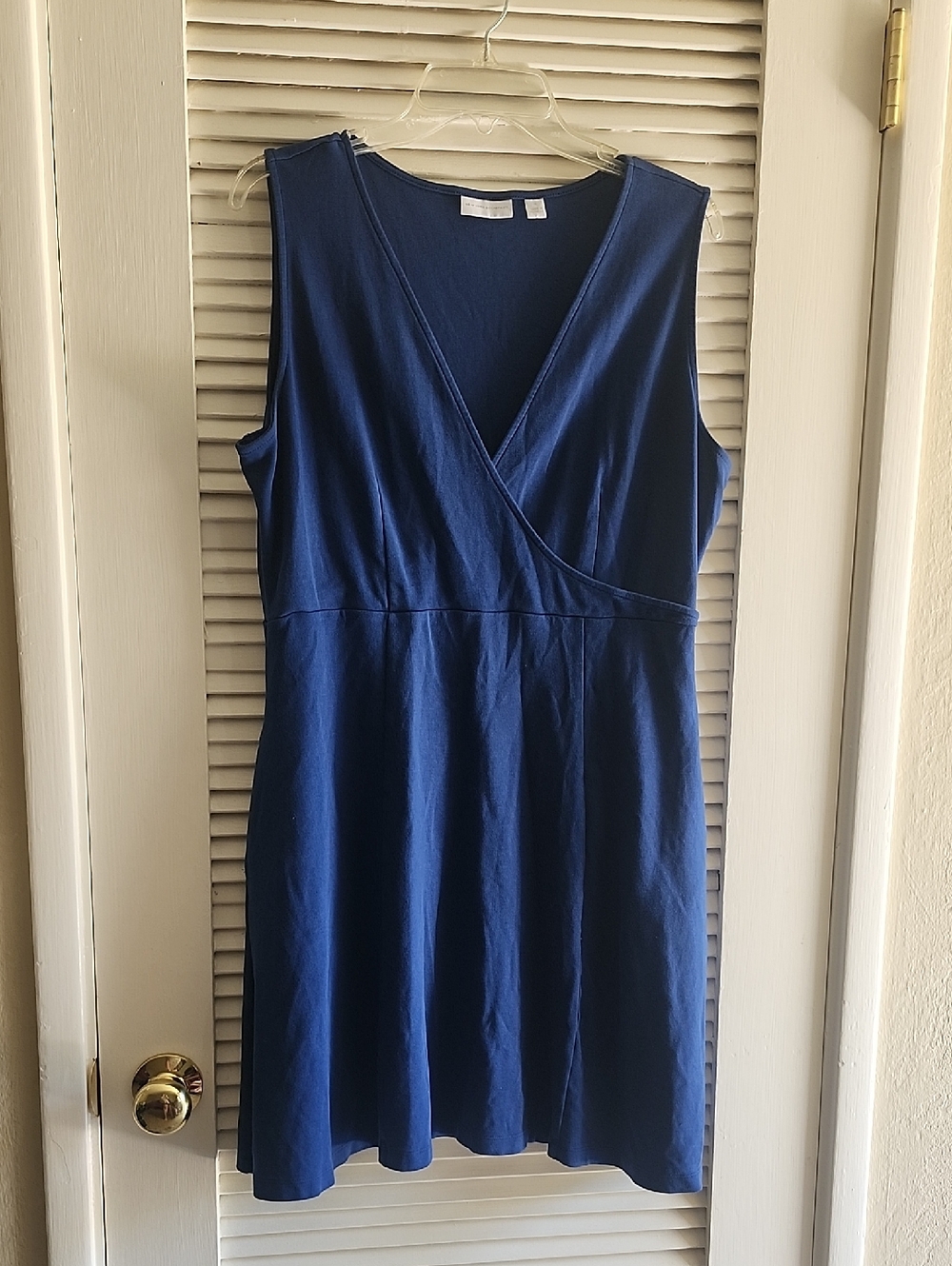 New York & Company Navy Faux-Wrap Sleeveless Dress